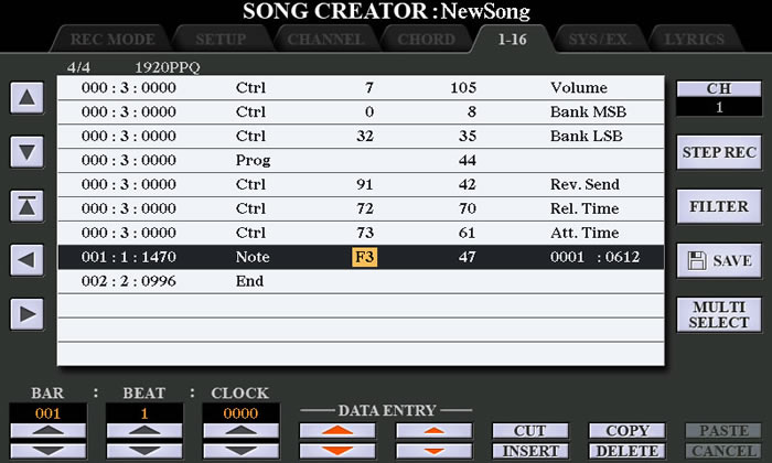 Tab 1-16, CH 1 note events